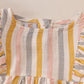 Multi stripe linen girl ruffle bubble