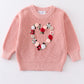 Pink heart floral hand-embroidered oversized sweater