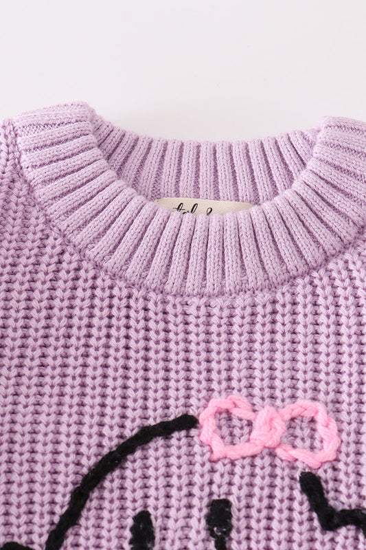 Purple hand-embroidery ghost pullover sweater