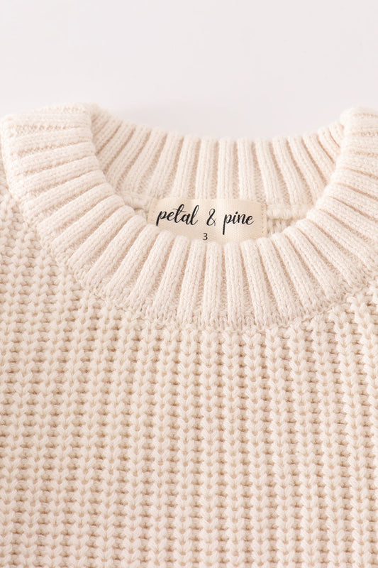 Beige hand-embroidery pumpkin pullover sweater