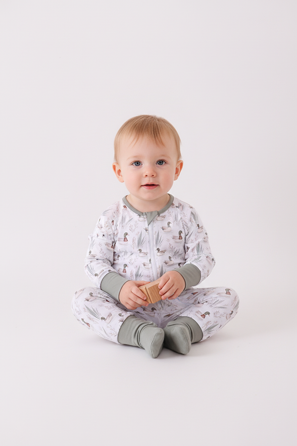 Premium green mallard print bamboo romper