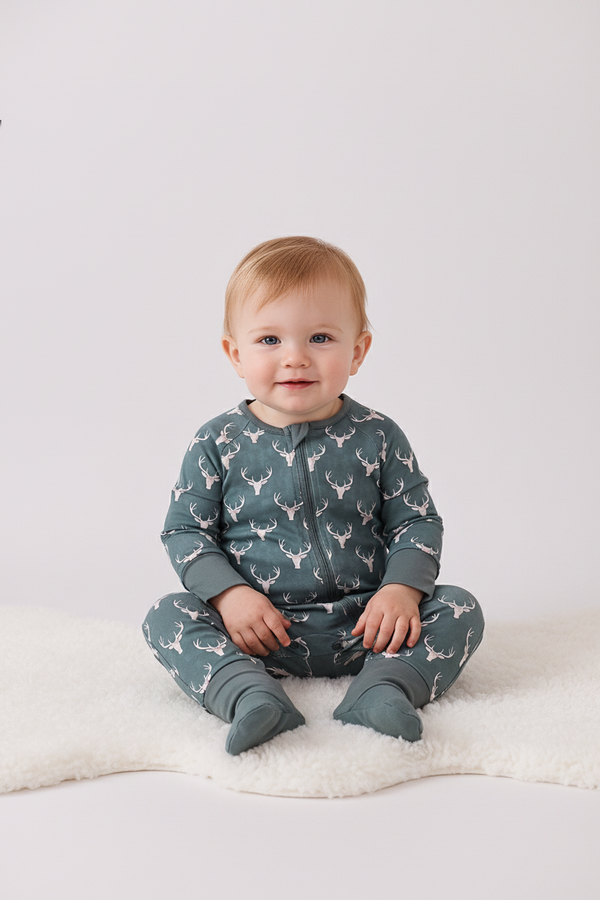 Premium forest reindeer print bamboo romper