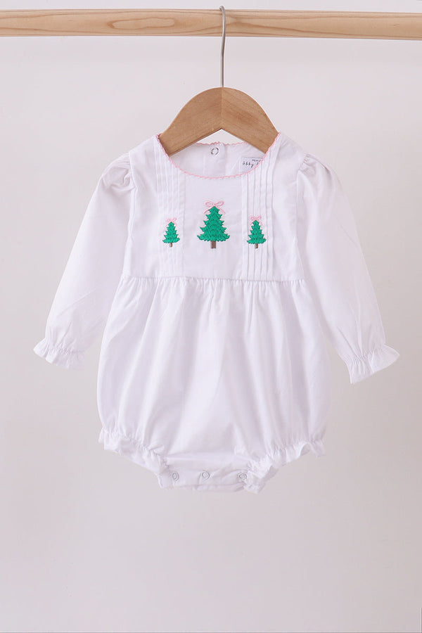 Premium white christmas tree embroidery ruffle bubble