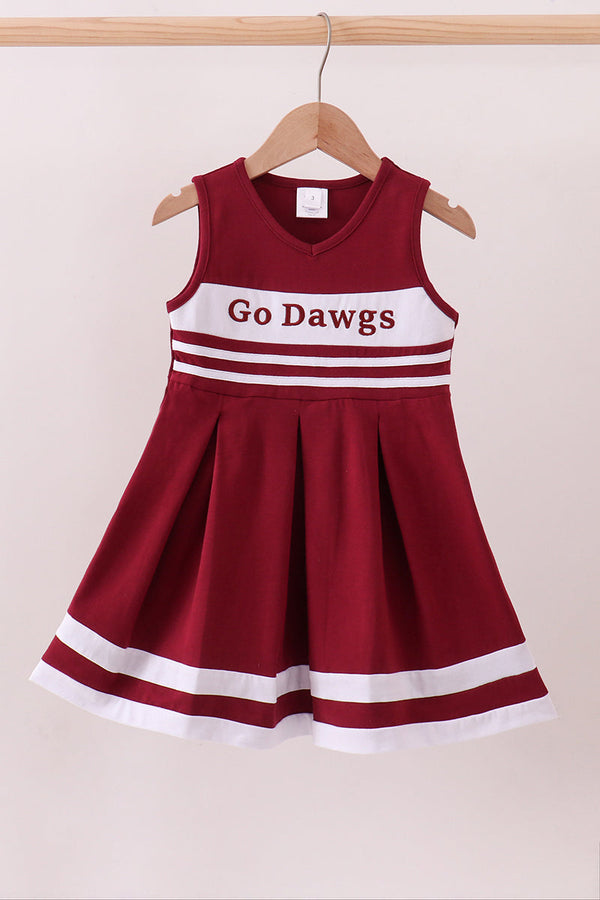 Premium Maroon Go Dawgs Mississippi embroidery ruffle dress