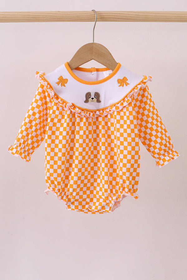 Orange Tennessee puppy bow embroidery checkered bubble