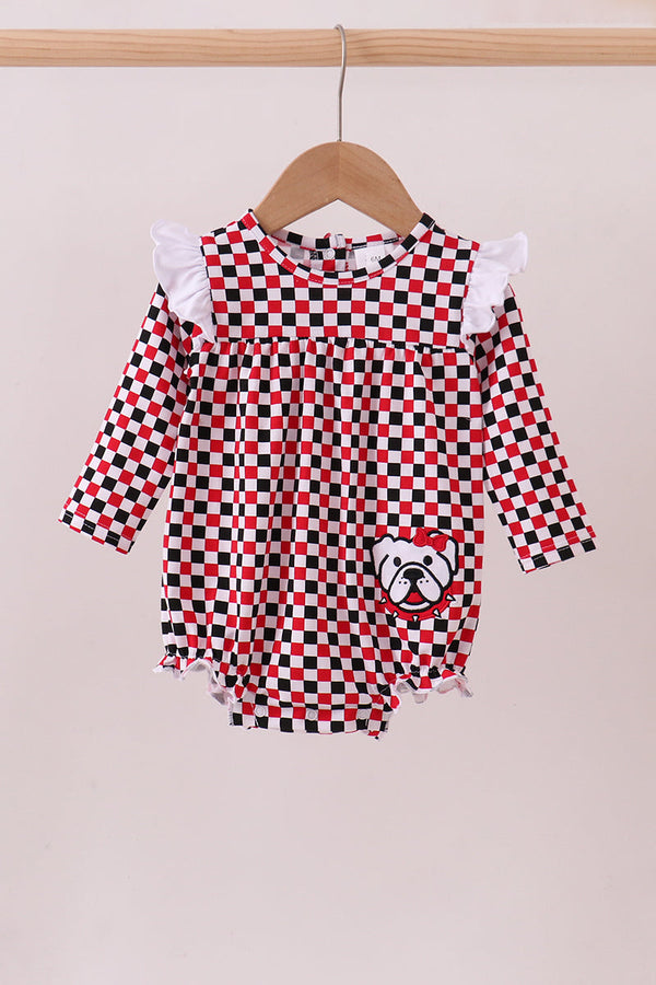 Checkered Georgia dog applique ruffle bubble