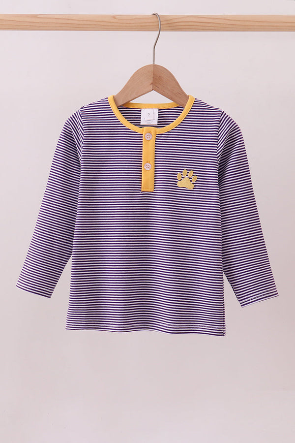 Premium Purple LSU stripe embroidery top
