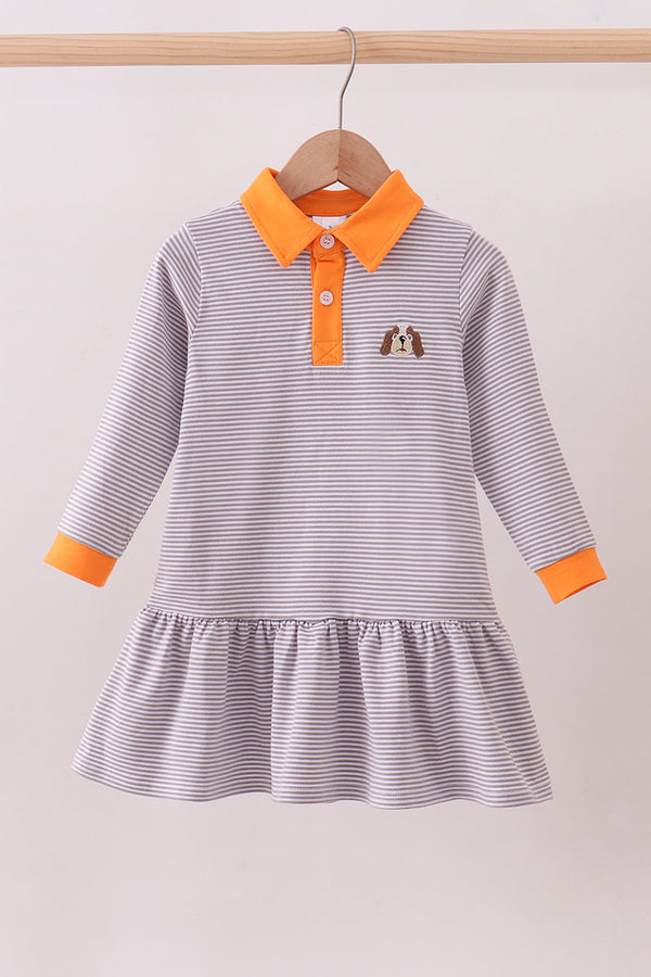 Premium Orange Tennessee stripe puppy embroidery dress