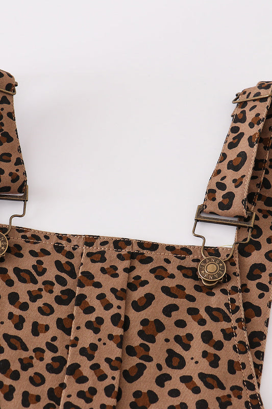 Leopard denim strap overall dress