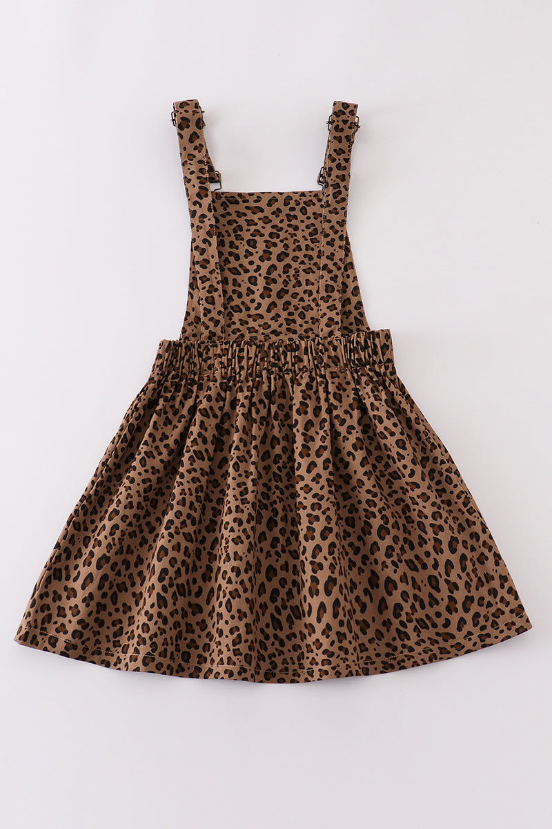 Leopard denim strap overall dress