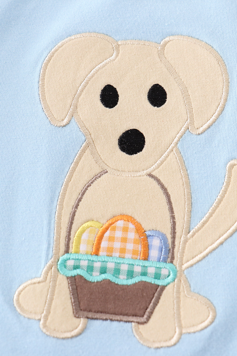 Premium Blue dog applique boy top