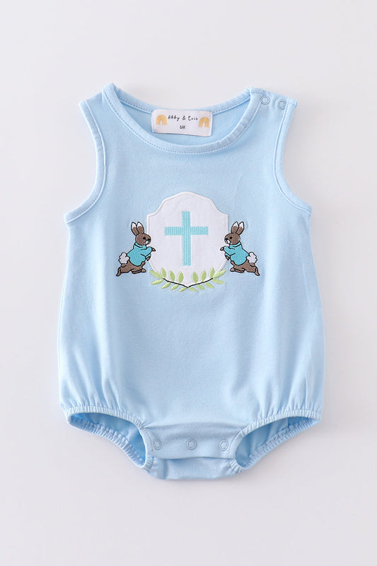 Premium Blue easter cross embroidery boy bubble