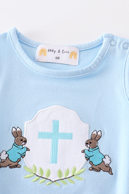 Premium Blue easter cross embroidery boy bubble