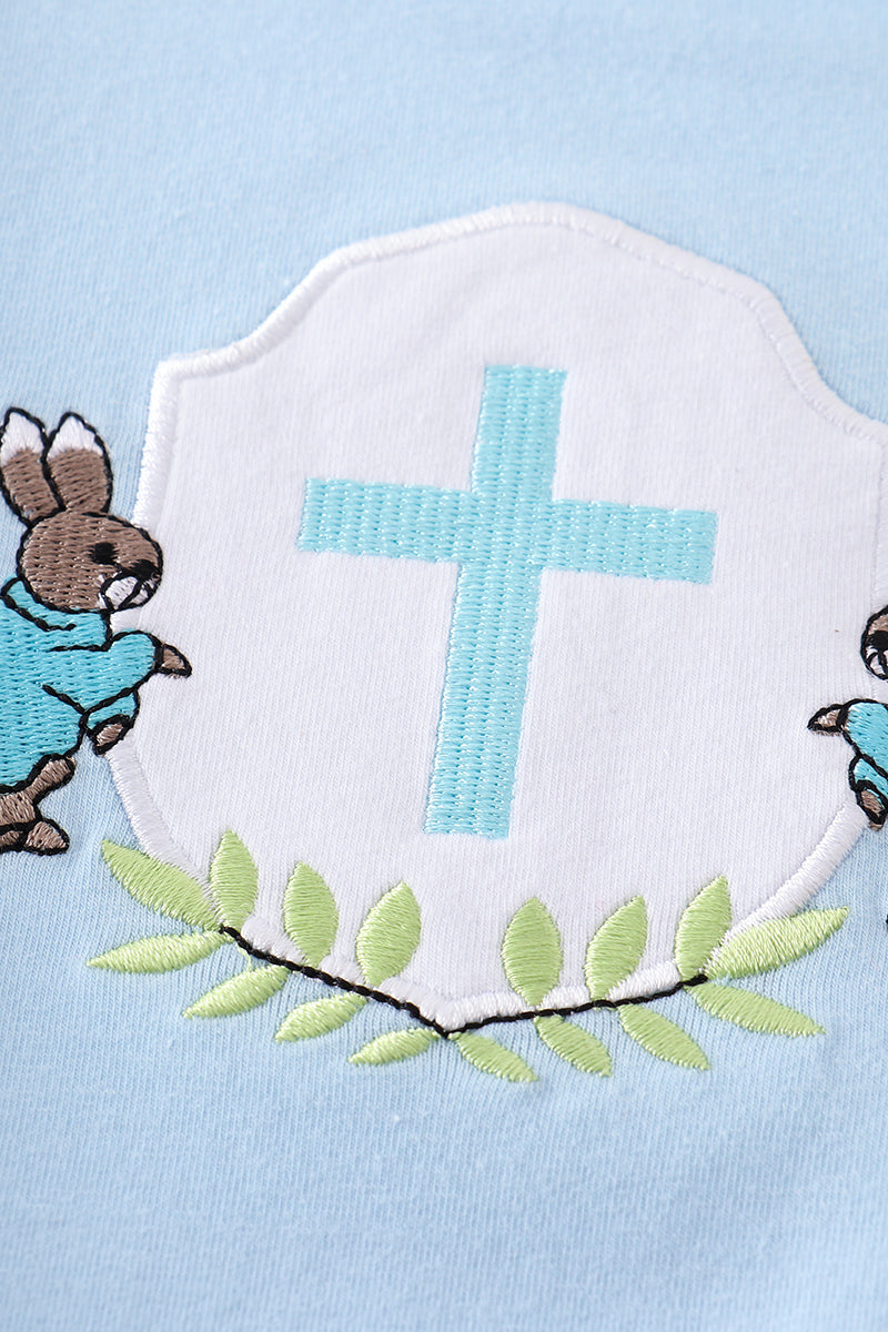 Premium Blue easter cross embroidery boy bubble