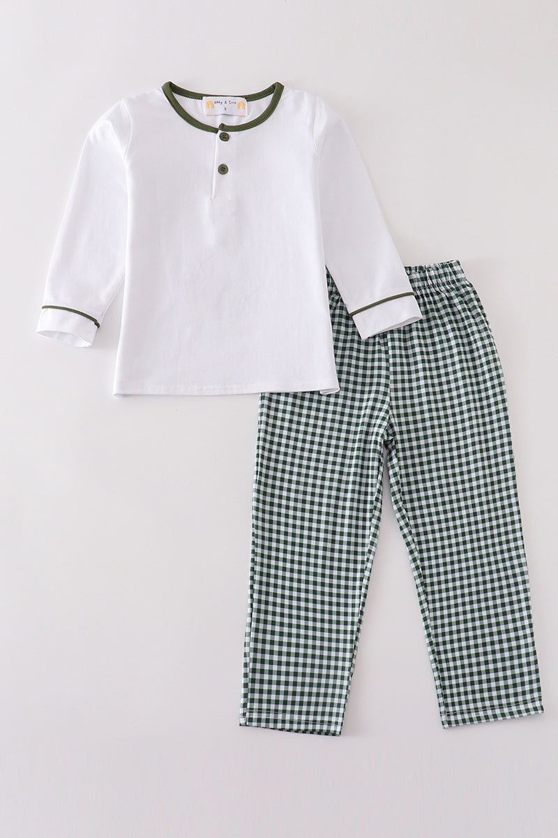 Green plaid boy pants set