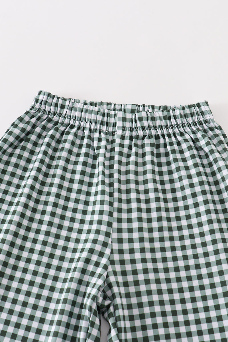 Green plaid boy pants set