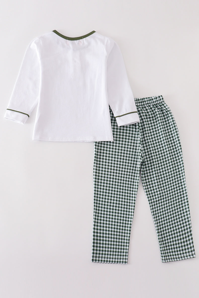 Green plaid boy pants set