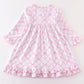 Premium Pink bow tie print ruffle pajamas dress