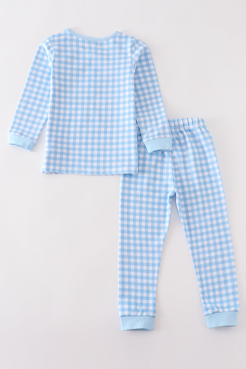 Blue plaid boy pants set