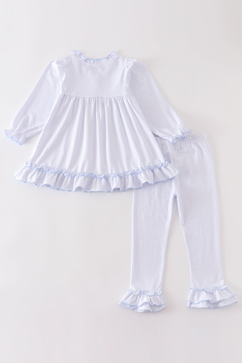 White bow ruffle girl set