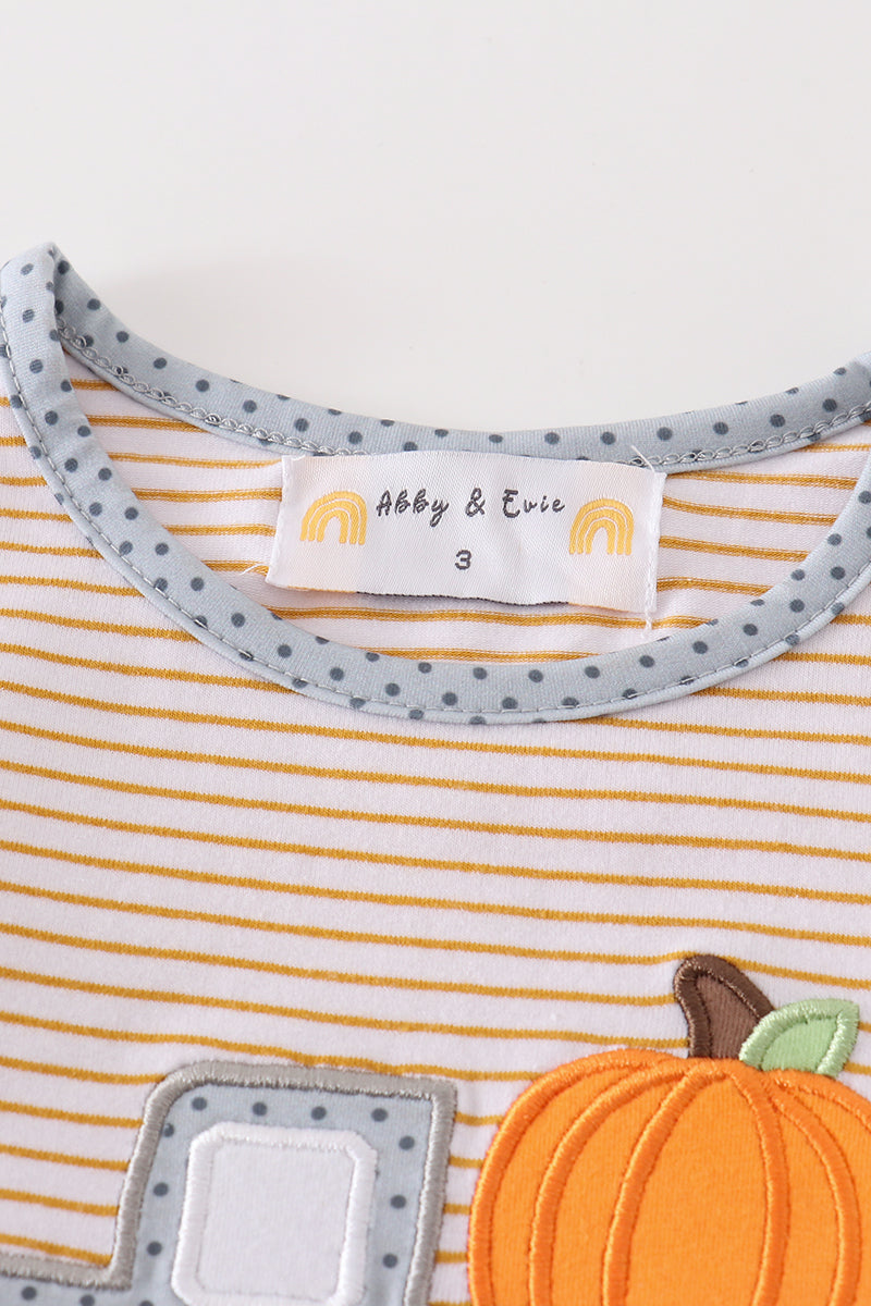 Beige stripe truck pumpkin applique top