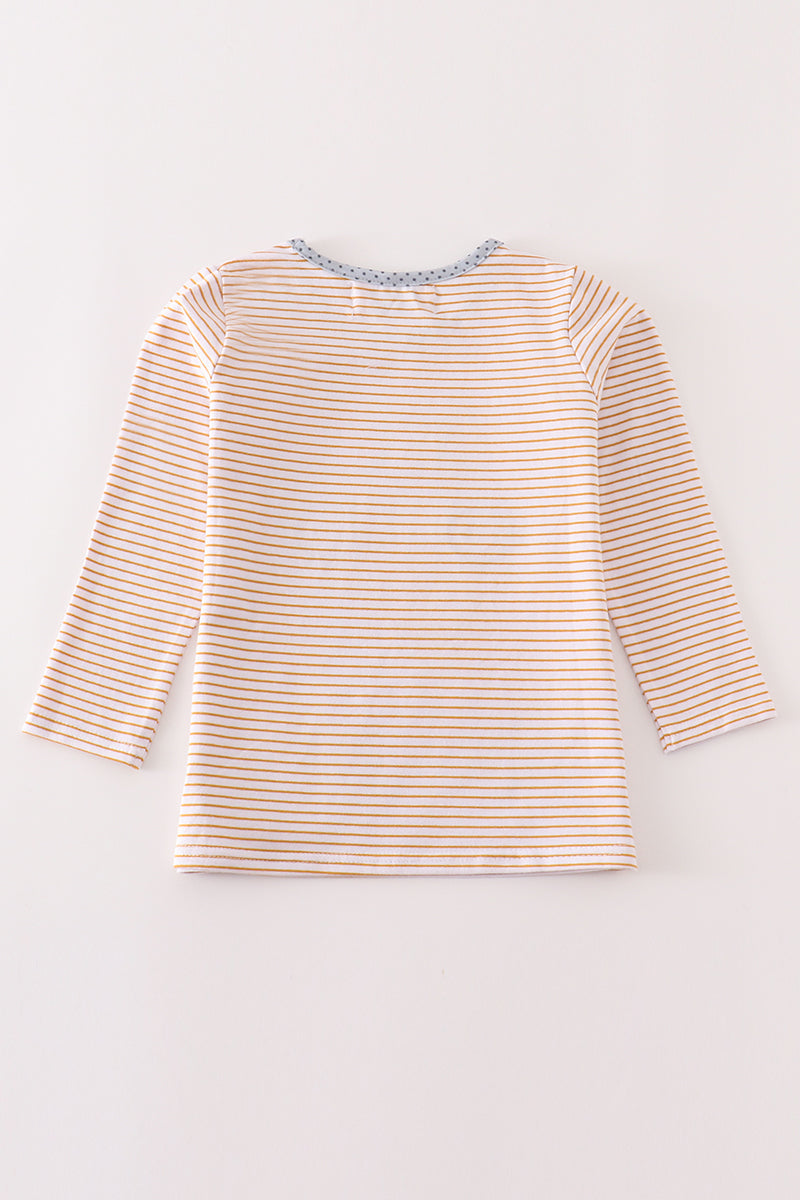 Beige stripe truck pumpkin applique top