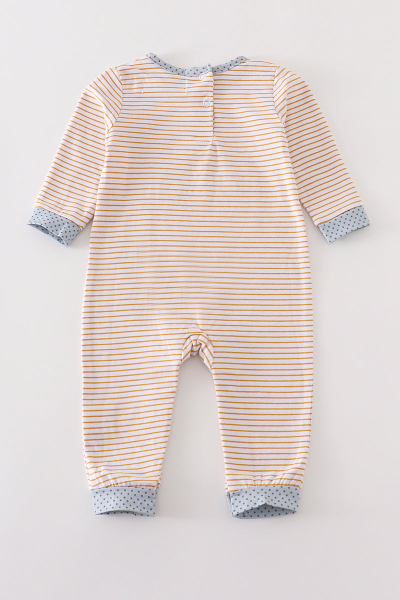 Beige stripe truck pumpkin applique boy romper