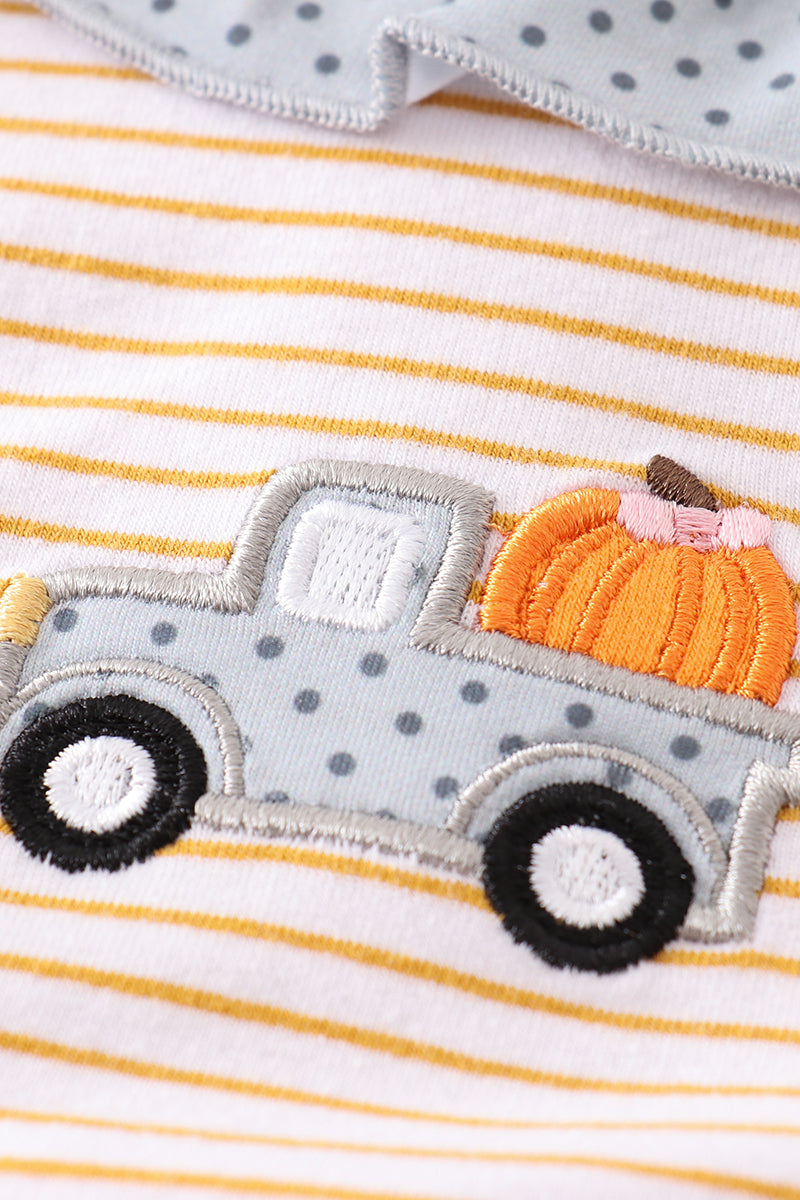 Beige stripe truck pumpkin applique girl set