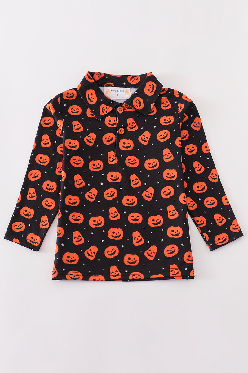 Orange halloween pumpkin button down shirt