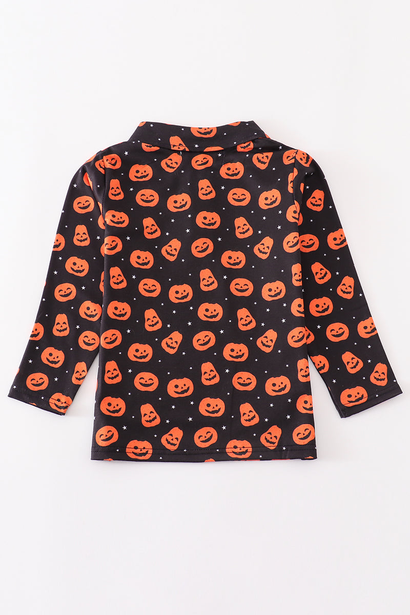 Orange halloween pumpkin button down shirt