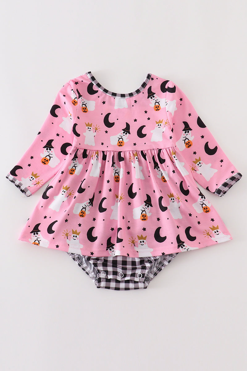 Pink halloween ghost girl romper