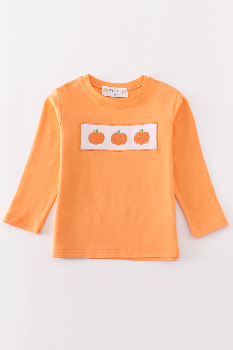 Orange pumpkin embroidery top