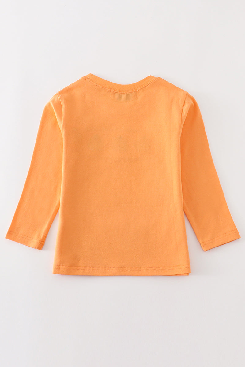 Orange pumpkin embroidery top