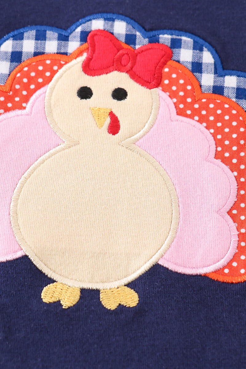 Premium Navy turkey applique girl top