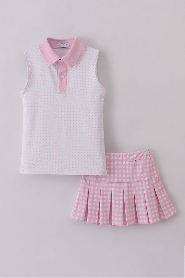 Pink active gingham skorts set