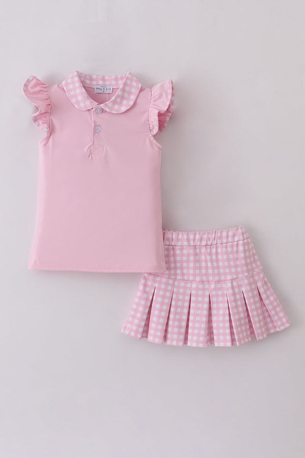 Pink active ruffle skorts set