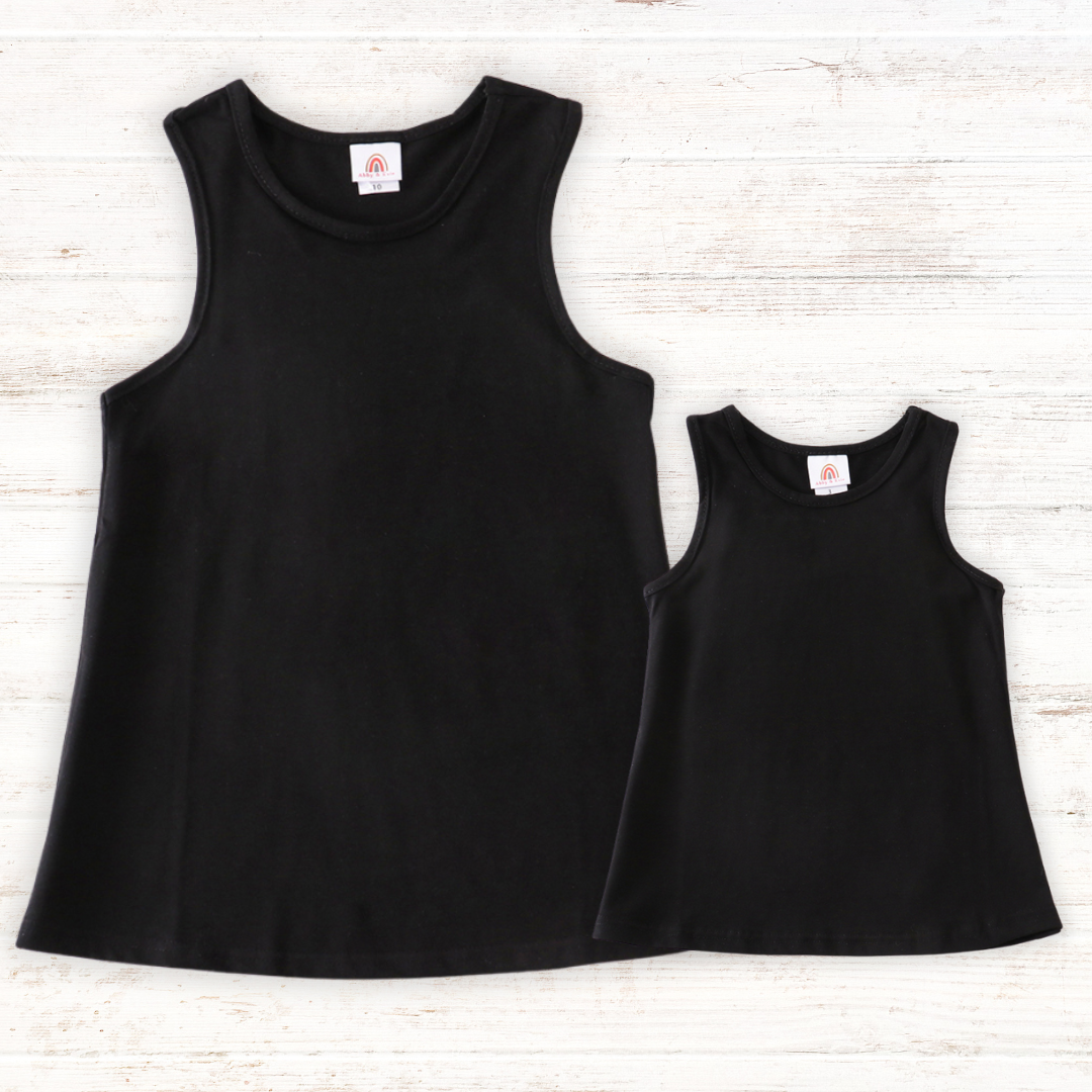 Black blank basic kids teens adult tank top