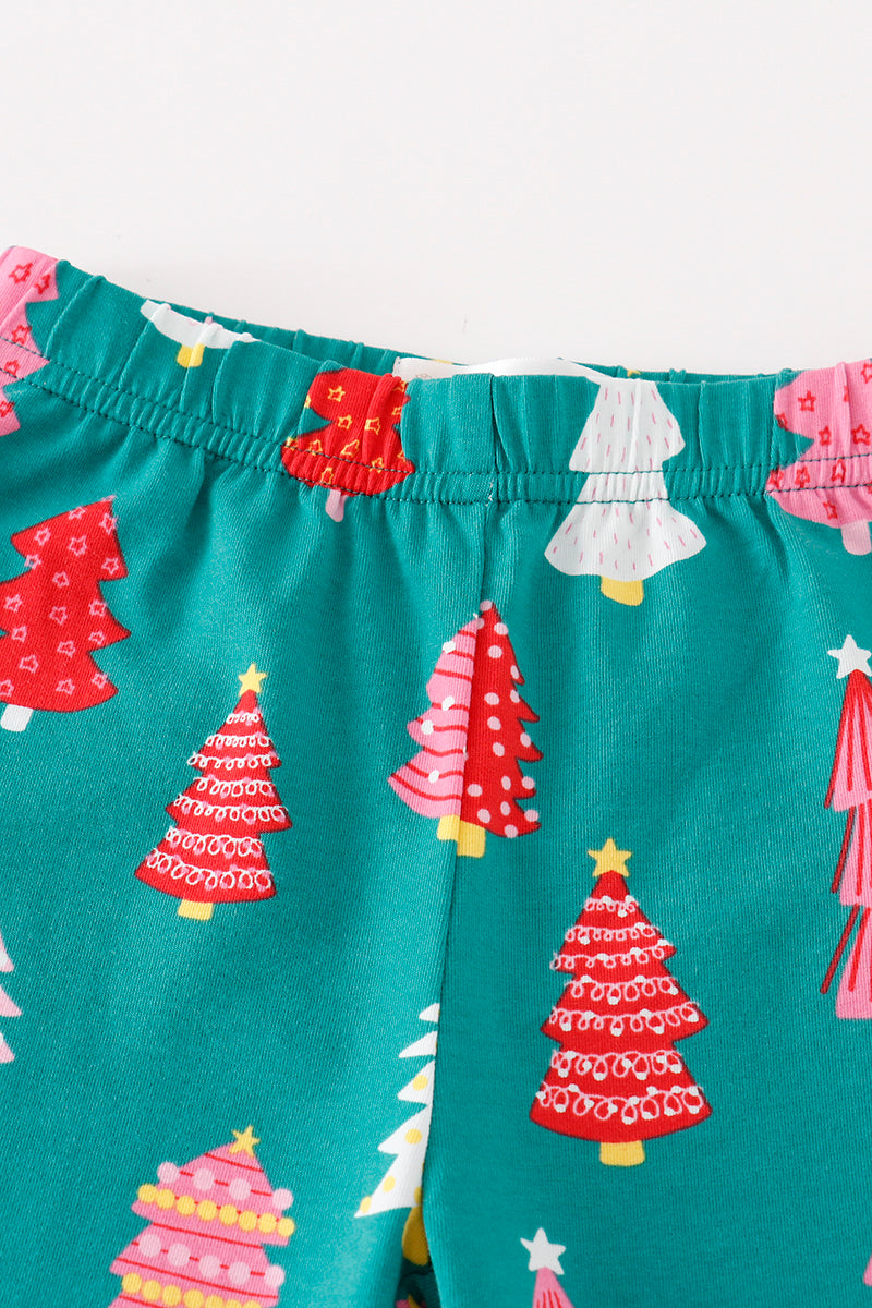 Green christmas tree print ruffle pants