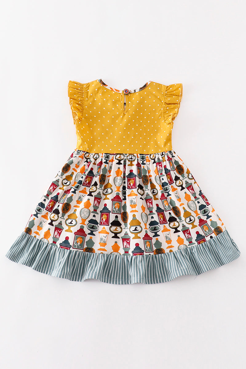 Yellow halloween dot ruffle pocket dress