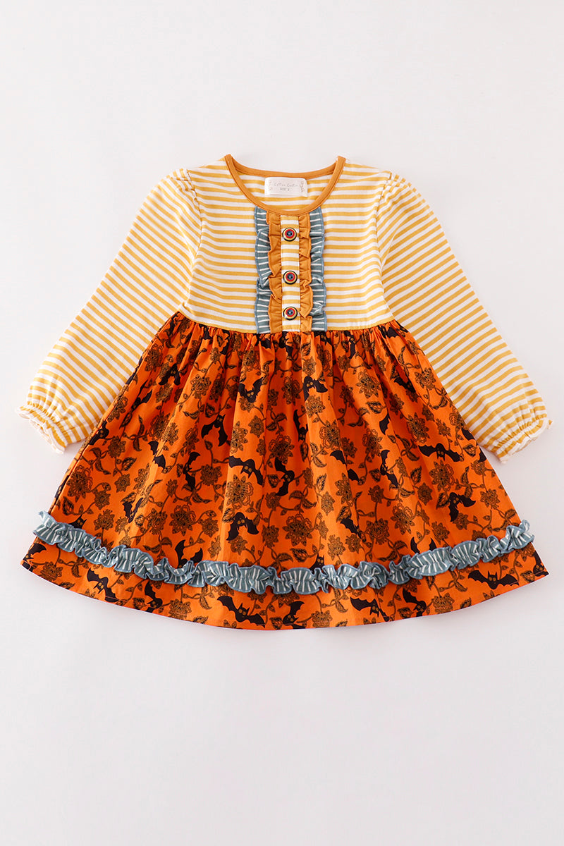 Yellow halloween print stripe dress