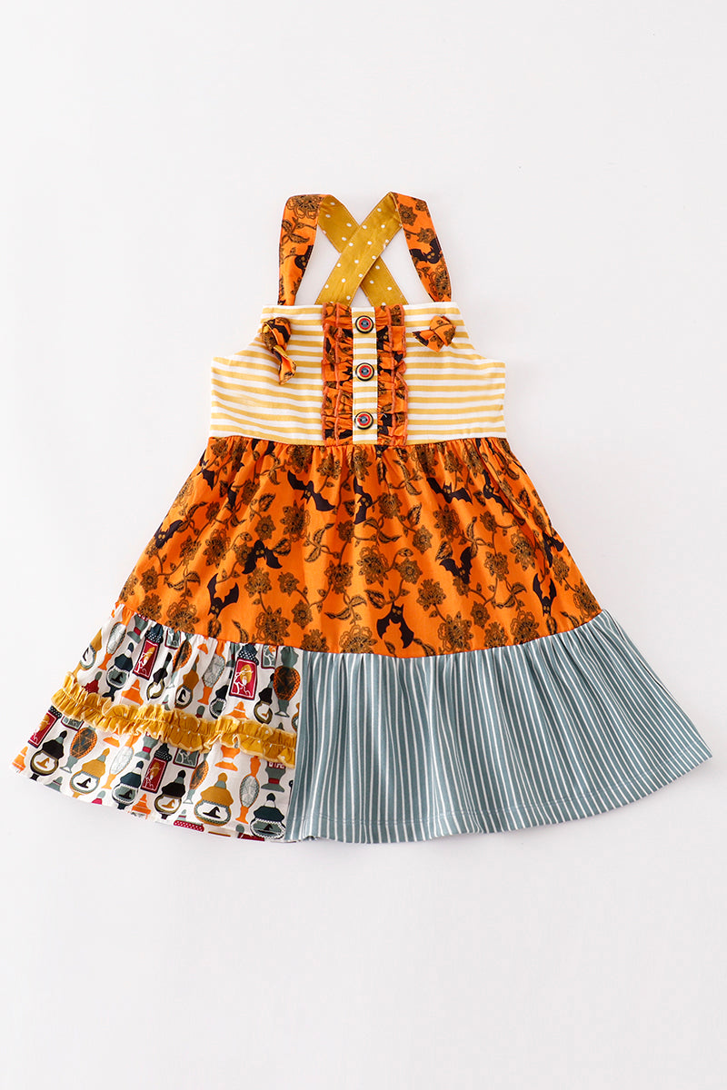 Yellow halloween print apron dress