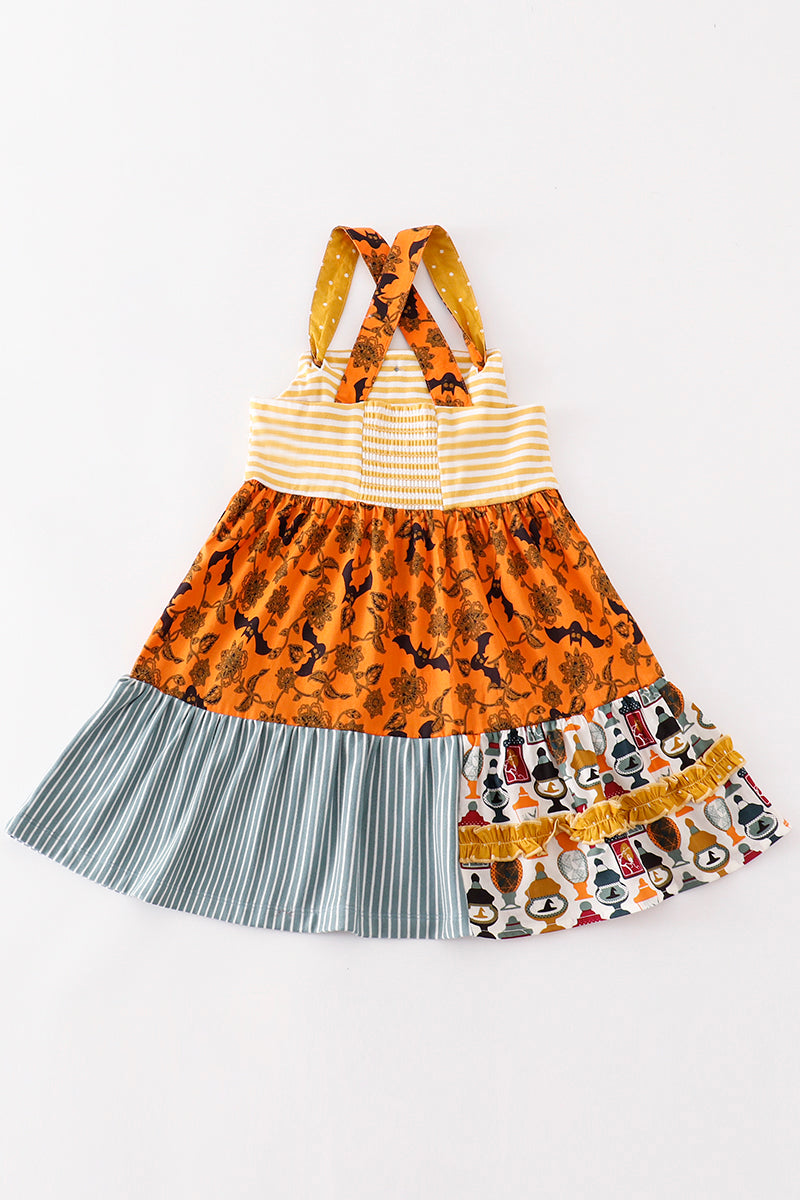 Yellow halloween print apron dress