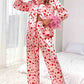 Pink valentine's day heart print fur trim pajamas set for Women