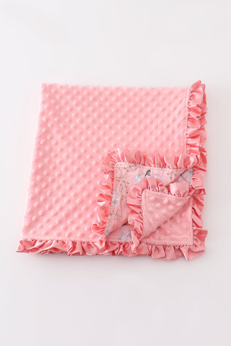 Pink pumpkin print ruffle blanket