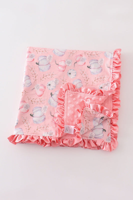 Pink pumpkin print ruffle blanket