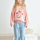 Pink heart floral hand-embroidered oversized sweater