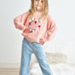 Pink heart floral hand-embroidered oversized sweater