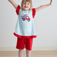 Blue stripe truck baseball applique girl set