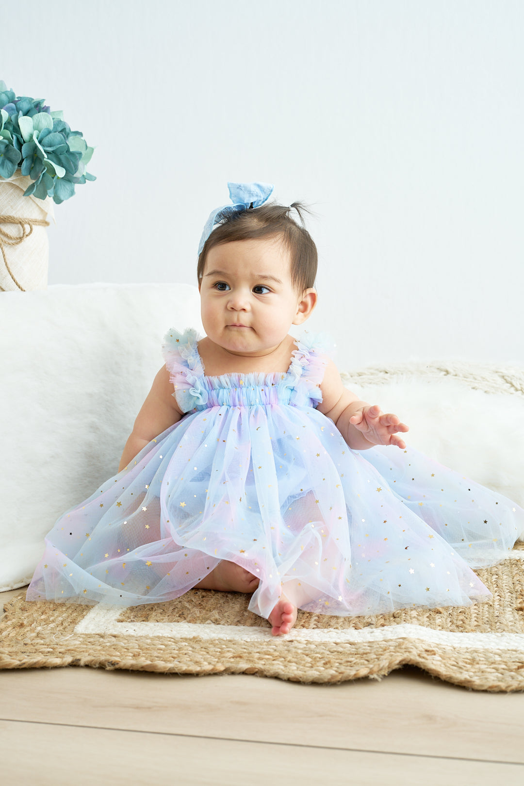 Blue star strap tulle dress