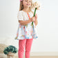 Platinum balloon print floral ruffle girl set